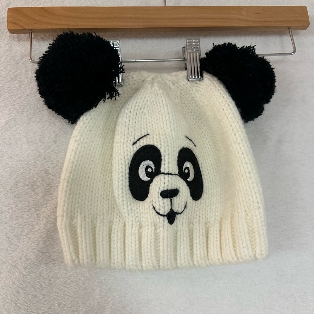 Cute Panda Pom Poms Knit Beanie OS Unisex - Picture 5 of 7